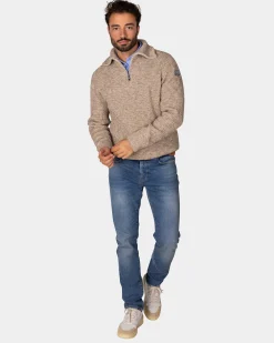 NZA New Zealand Auckland Katoenen bruine gebreide trui met halve rits -