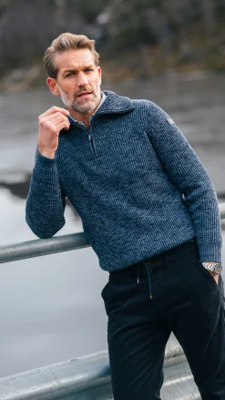 NZA New Zealand Auckland Katoenen navy gebreide trui met halve rits -