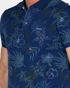 NZA New Zealand Auckland Katoenen navy polo met bladprint