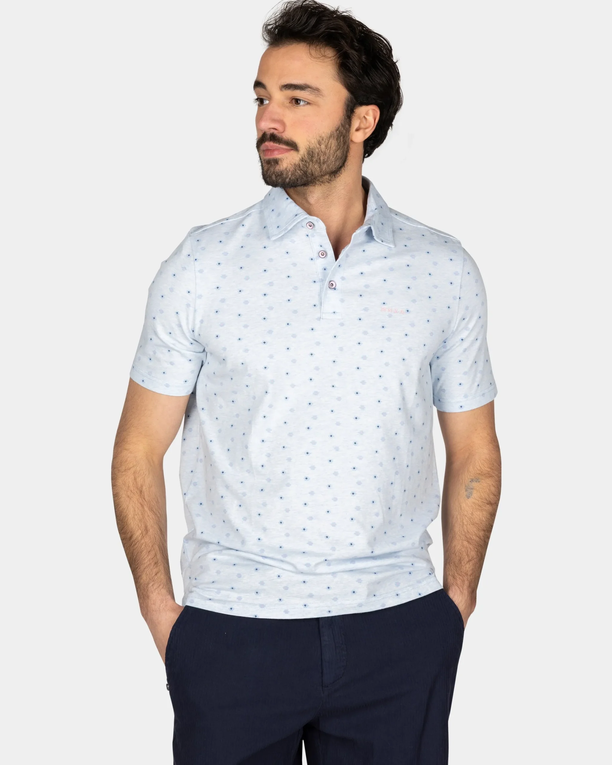 NZA New Zealand Auckland Katoenen pastelblauwe polo met kleine stippen
