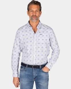 NZA New Zealand Auckland Lichtblauw geprint overhemd van linnen