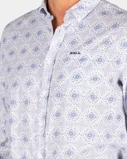 NZA New Zealand Auckland Lichtblauw geprint overhemd van linnen