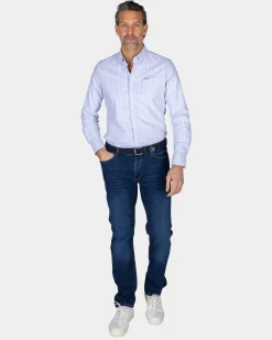 NZA New Zealand Auckland Lichtblauw gestreept overhemd