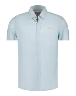 NZA New Zealand Auckland Lichtblauw katoen linnen overhemd met korte mouw