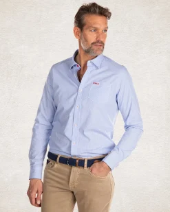 NZA New Zealand Auckland Lichtblauw katoenen overhemd met lange mouwen -