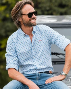 NZA New Zealand Auckland Lichtblauw linnen overhemd met stippen