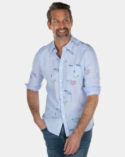 NZA New Zealand Auckland Lichtblauw overhemd met bladerprint -