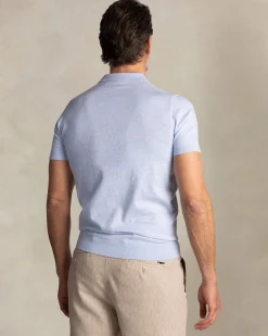 NZA New Zealand Auckland Lichtblauwe gebreide polo van katoen