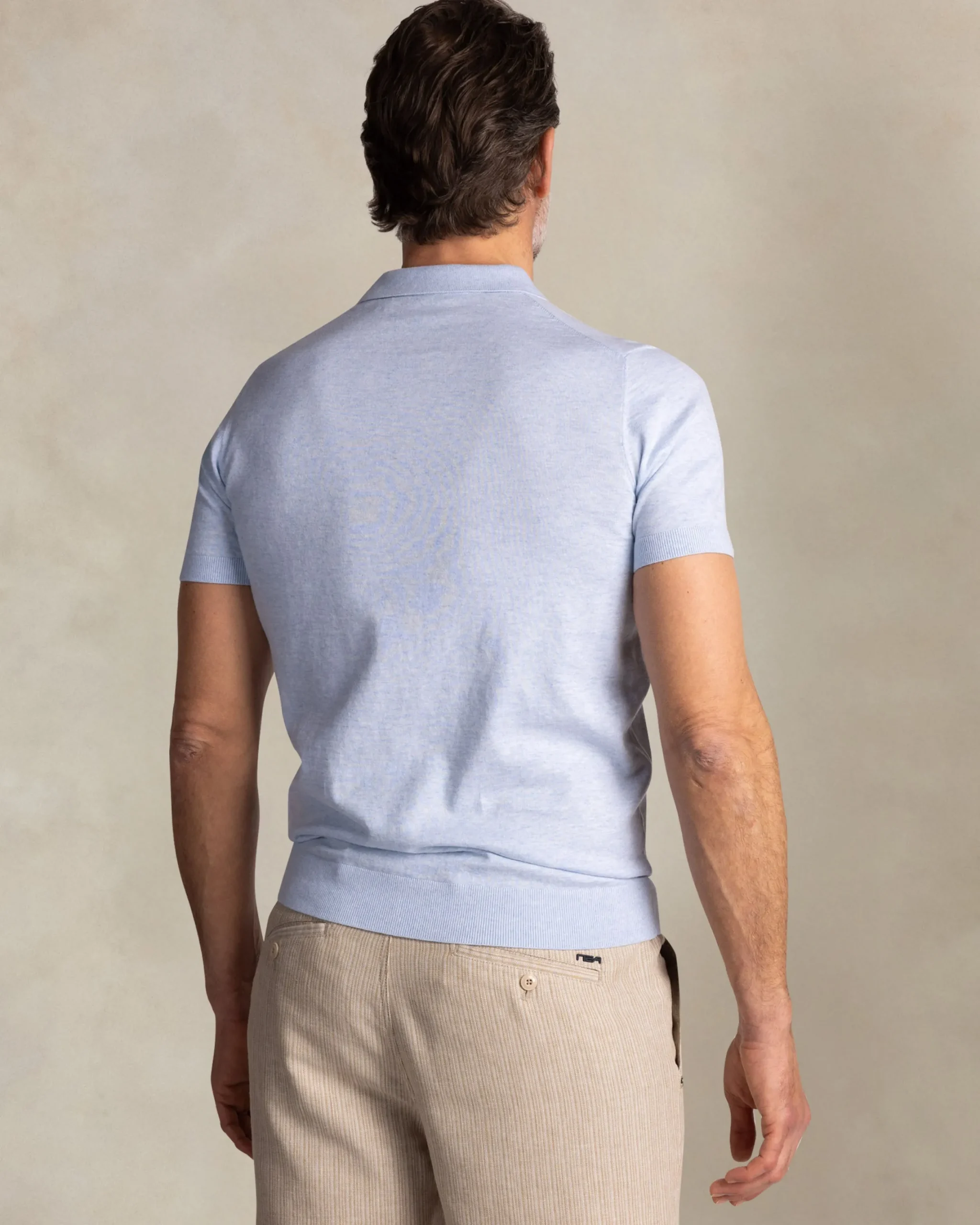 NZA New Zealand Auckland Lichtblauwe gebreide polo van katoen