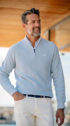 NZA New Zealand Auckland Lichtblauwe gebreide trui met halve rits -