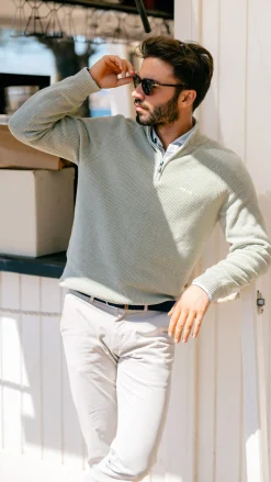 NZA New Zealand Auckland Lichtgroene gebreide trui met halve rits -