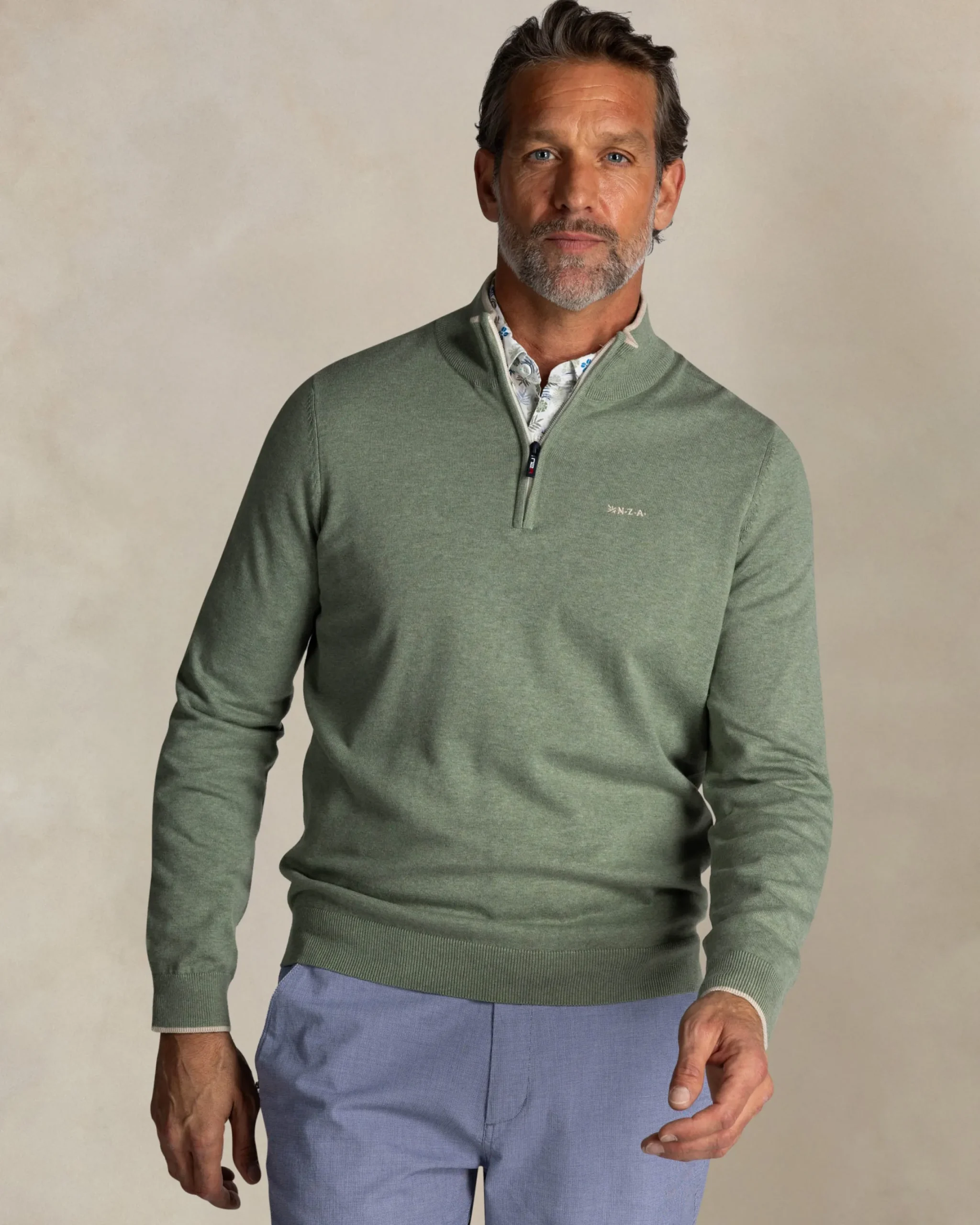 NZA New Zealand Auckland Lichtgroene katoenen half zip