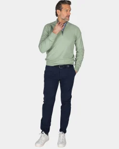 NZA New Zealand Auckland Lichtgroene katoenen trui met halve rits