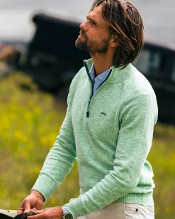 NZA New Zealand Auckland Lichtgroene katoenen trui met halve rits