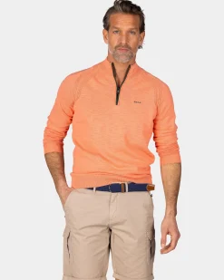 NZA New Zealand Auckland Lichtoranje katoenen trui met halve rits