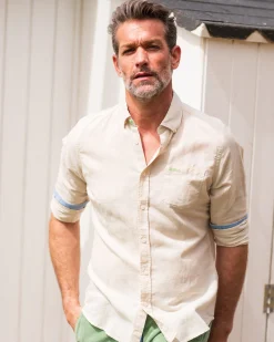 NZA New Zealand Auckland Linnen beige overhemd met lange mouw