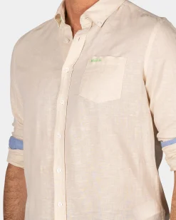 NZA New Zealand Auckland Linnen beige overhemd met lange mouw