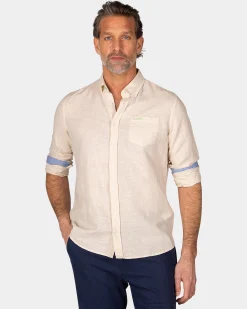 NZA New Zealand Auckland Linnen beige overhemd met lange mouw