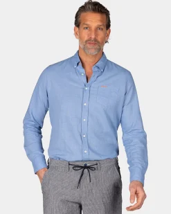 NZA New Zealand Auckland Linnen blauw overhemd met lange mouw