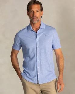 NZA New Zealand Auckland Linnen blauw overhemd met korte mouw