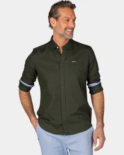 NZA New Zealand Auckland Linnen donkergroen overhemd met lange mouw