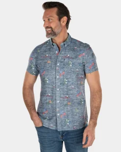 NZA New Zealand Auckland Linnen katoenen overhemd met korte mouwen en bloemenprint -