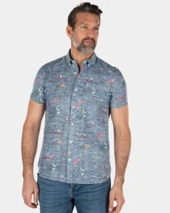 NZA New Zealand Auckland Linnen katoenen overhemd met korte mouwen en bloemenprint -