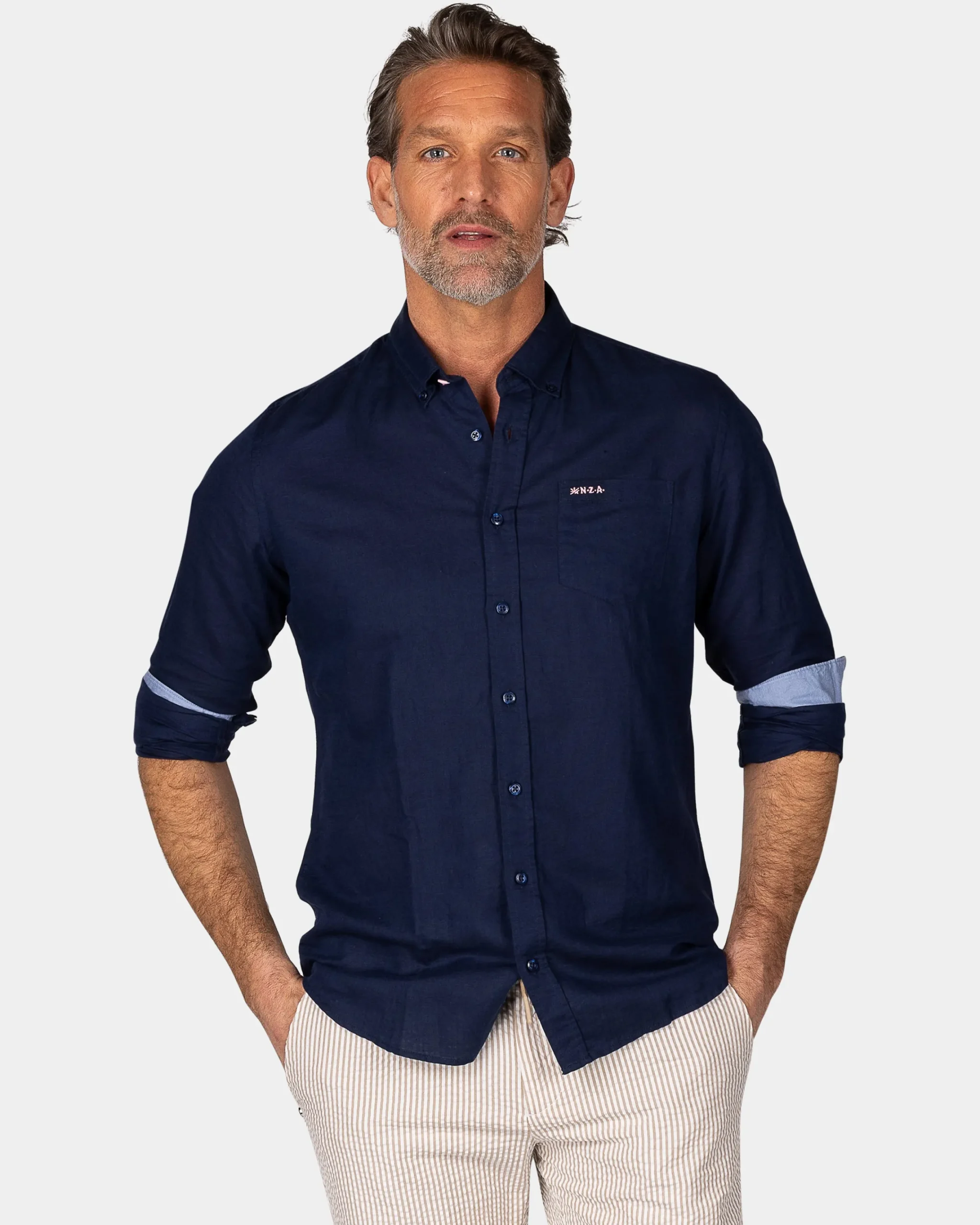 NZA New Zealand Auckland Linnen navy overhemd met lange mouw