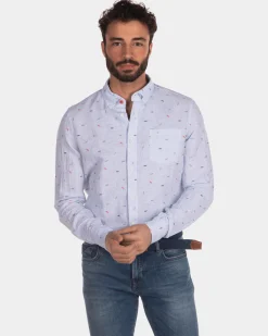 NZA New Zealand Auckland Linnen overhemd met print lichtblauw -