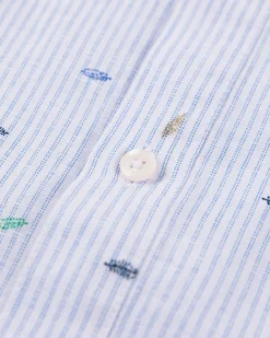 NZA New Zealand Auckland Linnen overhemd met print lichtblauw -