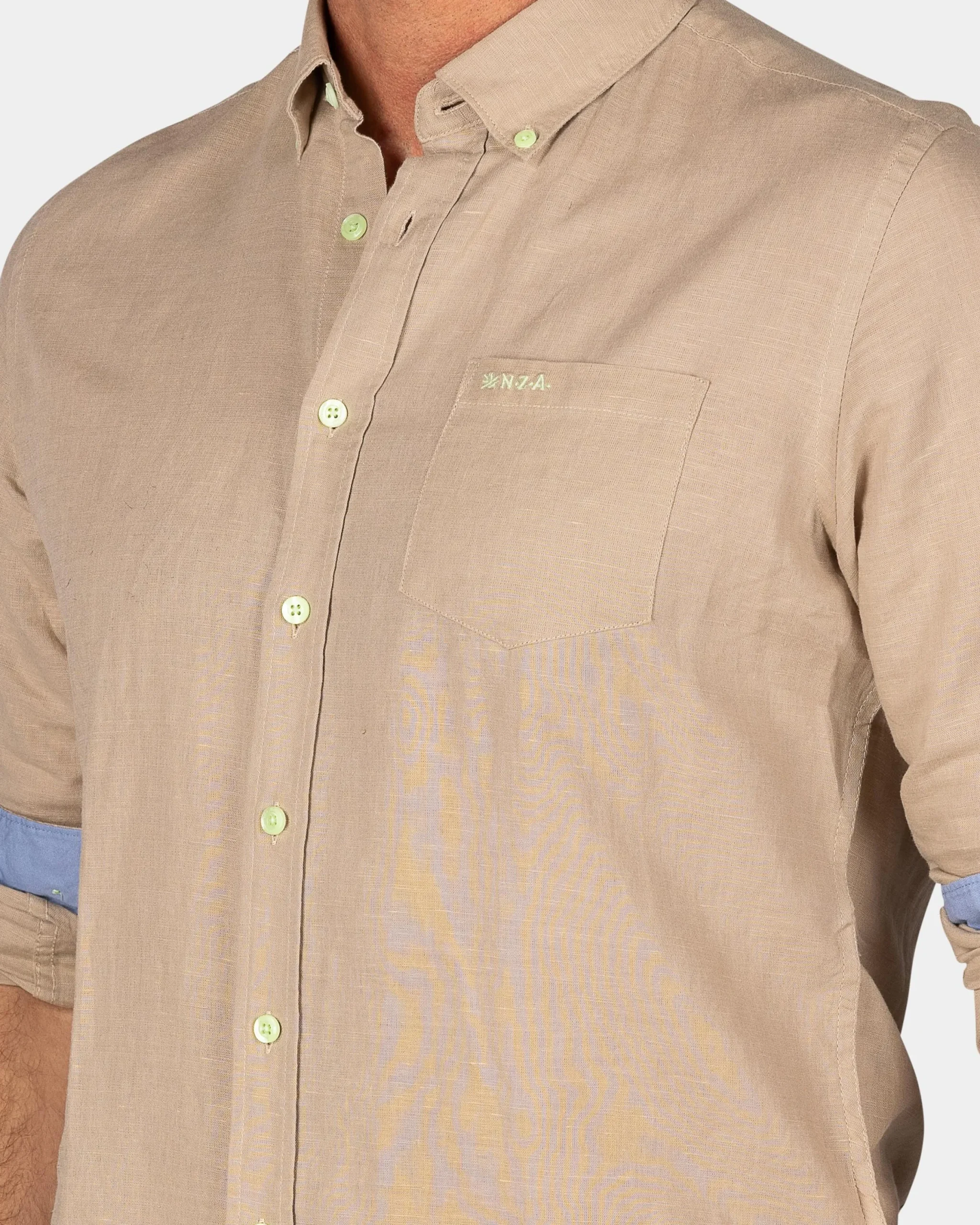 NZA New Zealand Auckland Linnen zandkleurig overhemd met lange mouw