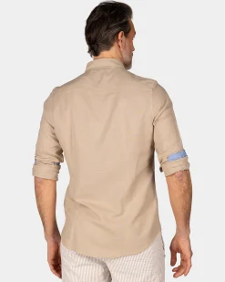 NZA New Zealand Auckland Linnen zandkleurig overhemd met lange mouw