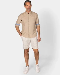 NZA New Zealand Auckland Linnen zandkleurig overhemd met lange mouw