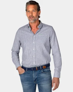 NZA New Zealand Auckland Navy gestreept linnen overhemd