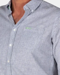 NZA New Zealand Auckland Navy gestreept linnen overhemd