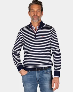 NZA New Zealand Auckland Navy gestreepte trui met halve rits