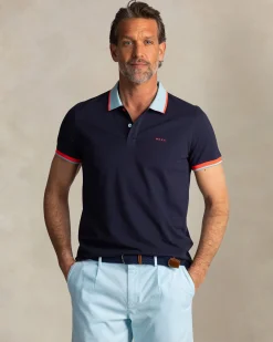 NZA New Zealand Auckland Navy katoenen polo met lichtblauwe kraag