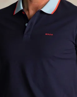 NZA New Zealand Auckland Navy katoenen polo met lichtblauwe kraag