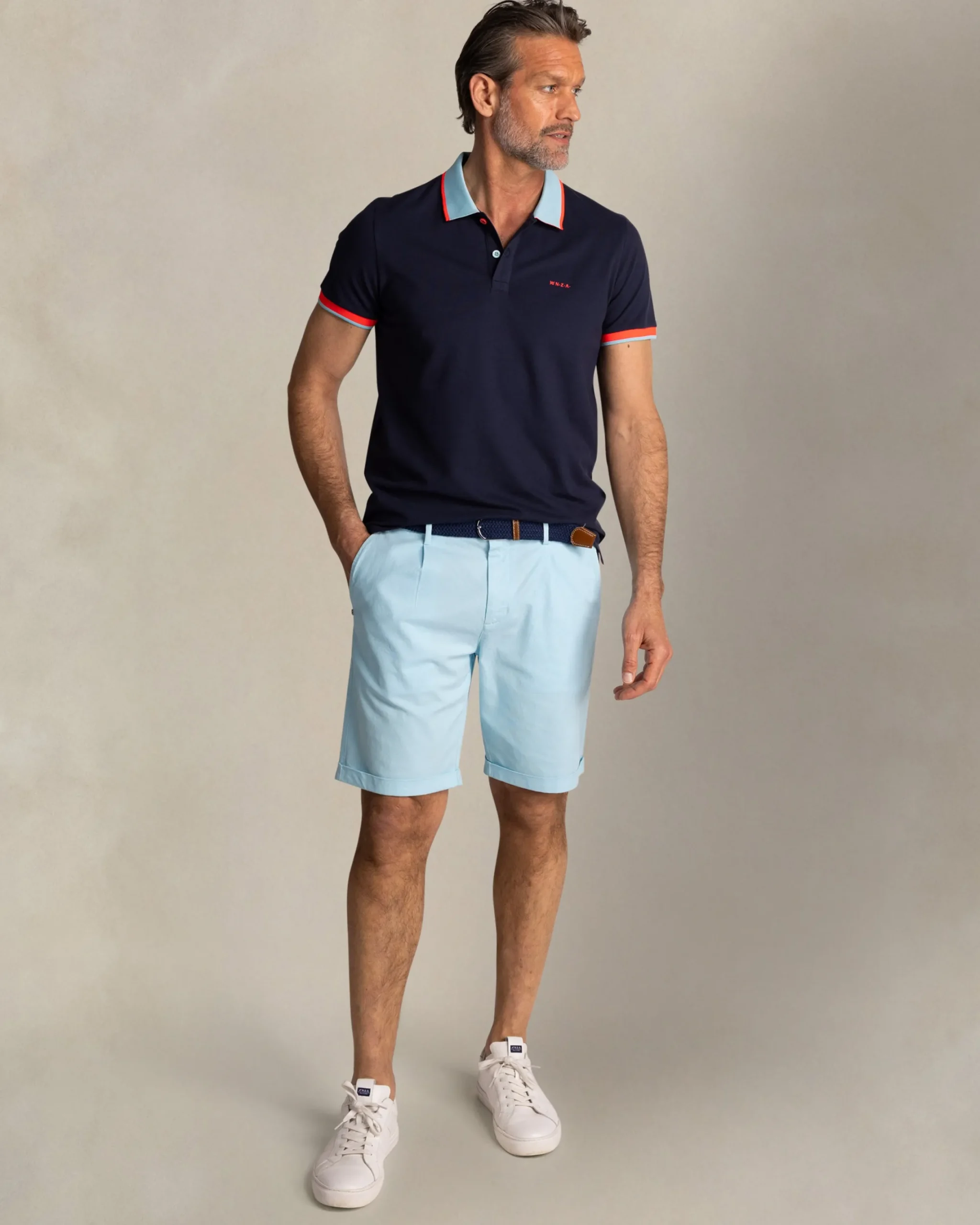 NZA New Zealand Auckland Navy katoenen polo met lichtblauwe kraag