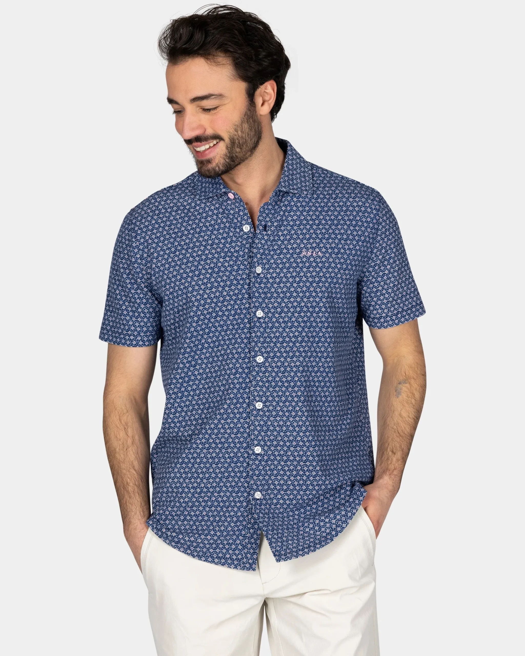 NZA New Zealand Auckland Navy overhemd met kleine roze print