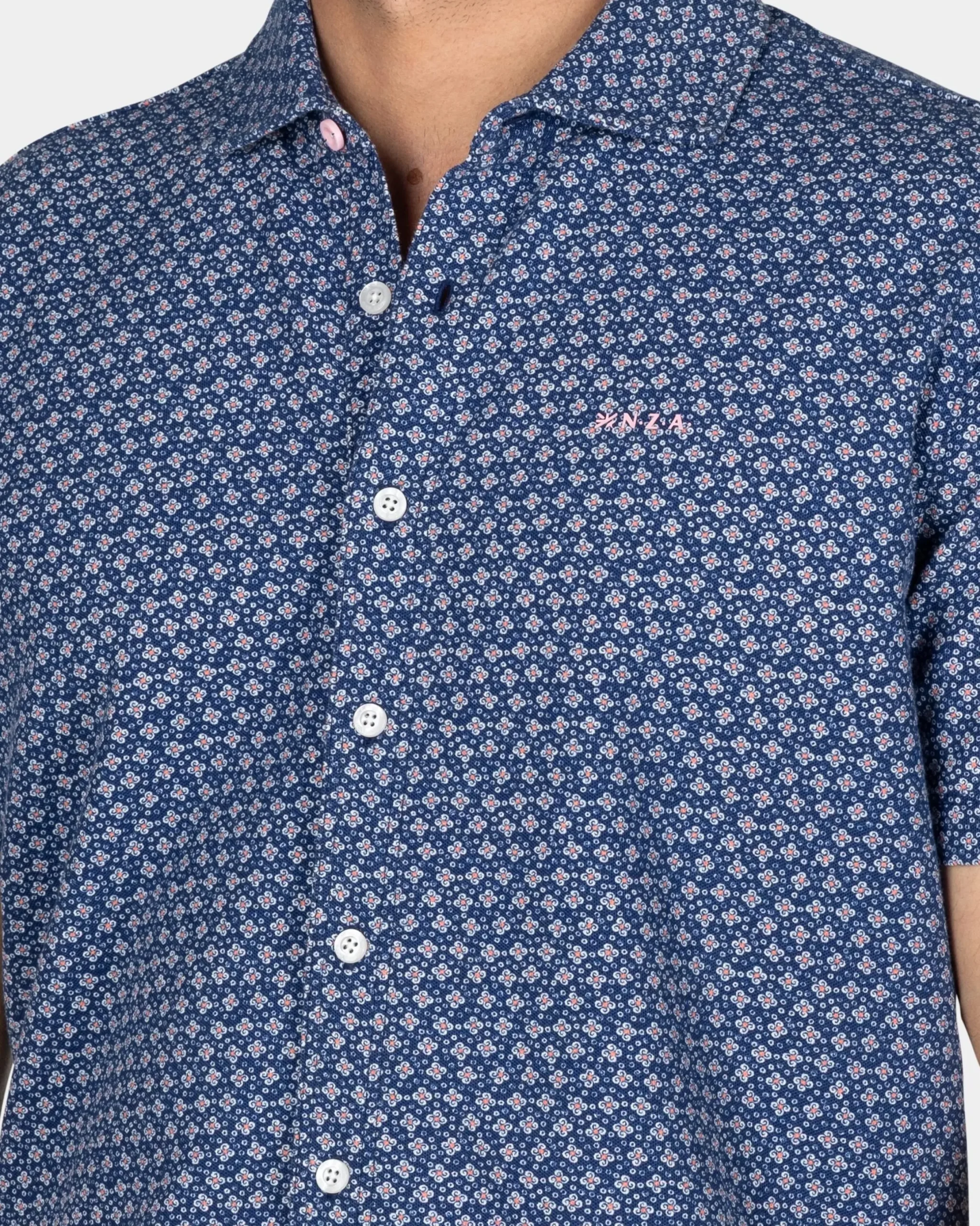 NZA New Zealand Auckland Navy overhemd met kleine roze print