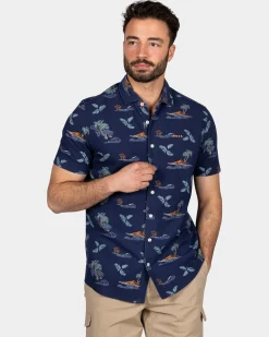 NZA New Zealand Auckland Navy overhemd met zomerse print -