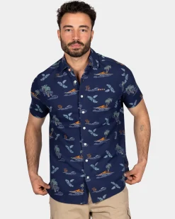 NZA New Zealand Auckland Navy overhemd met zomerse print -