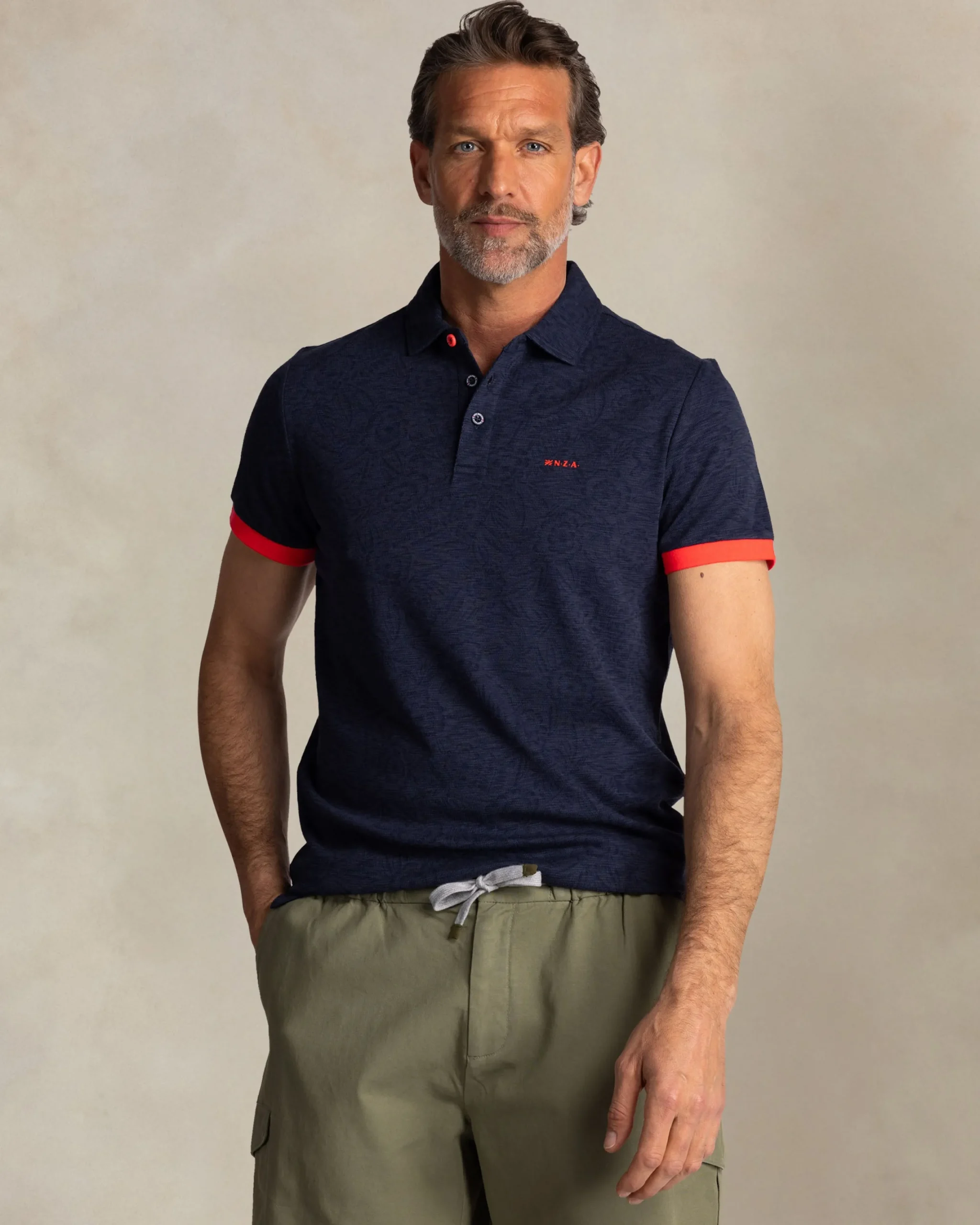 NZA New Zealand Auckland Navy polo met bladprint