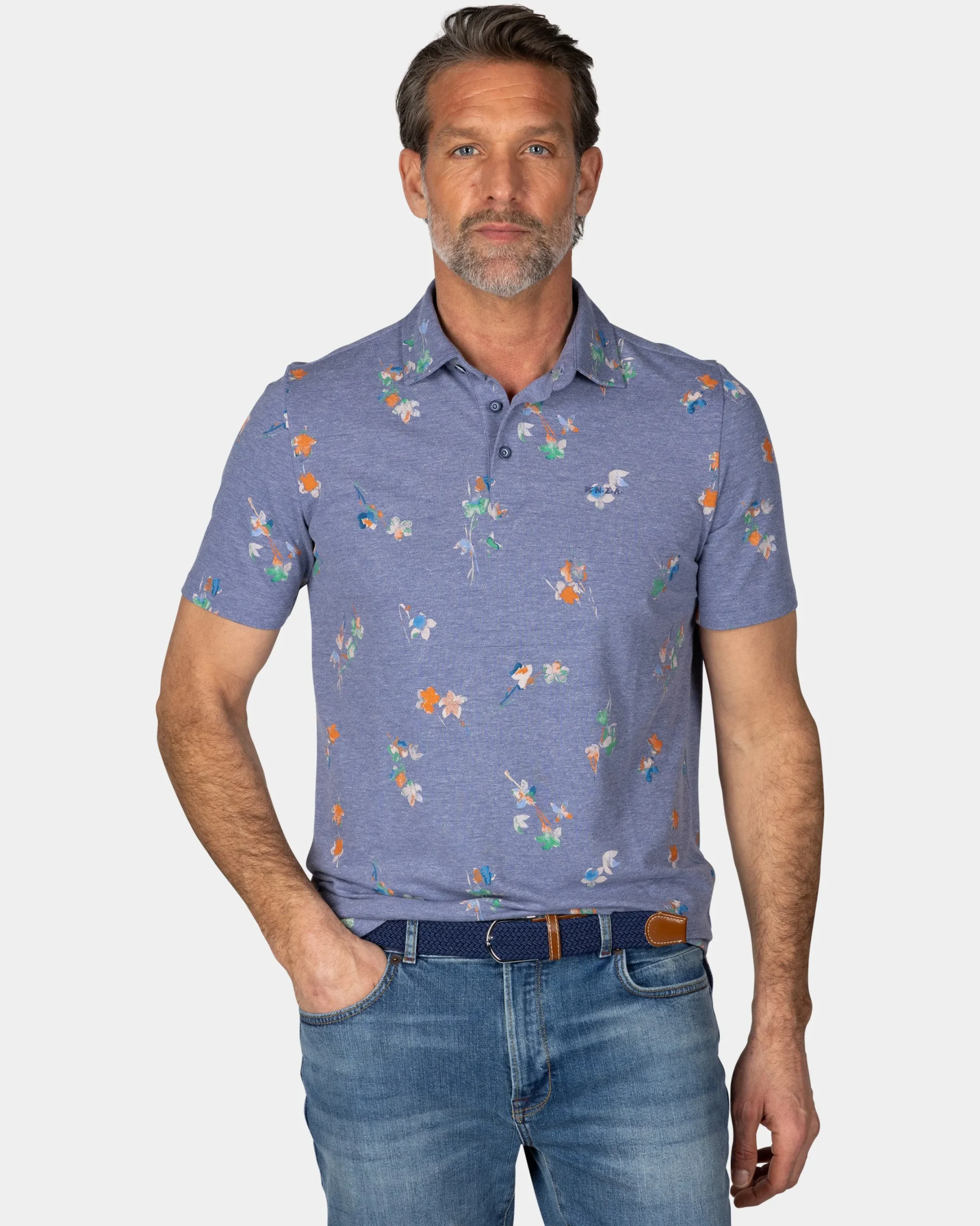 NZA New Zealand Auckland Navy poloshirt met bladprint