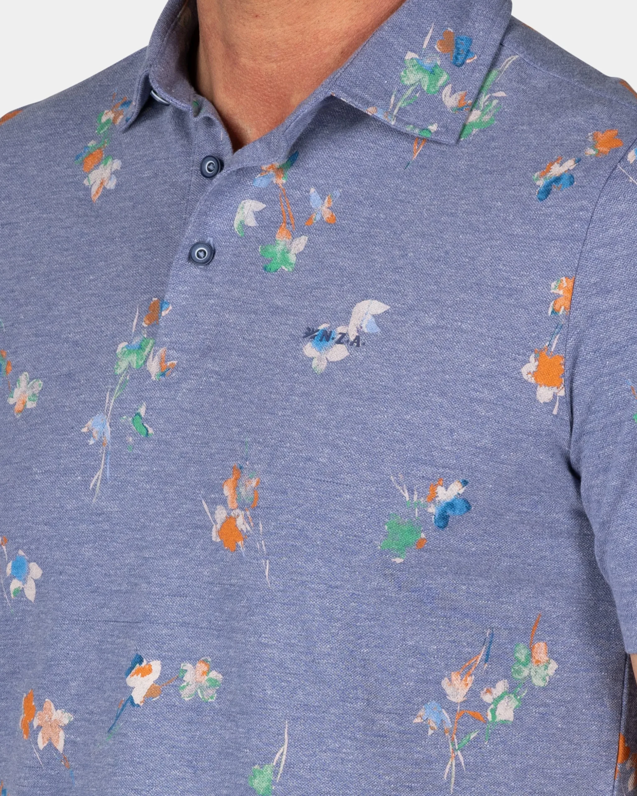 NZA New Zealand Auckland Navy poloshirt met bladprint