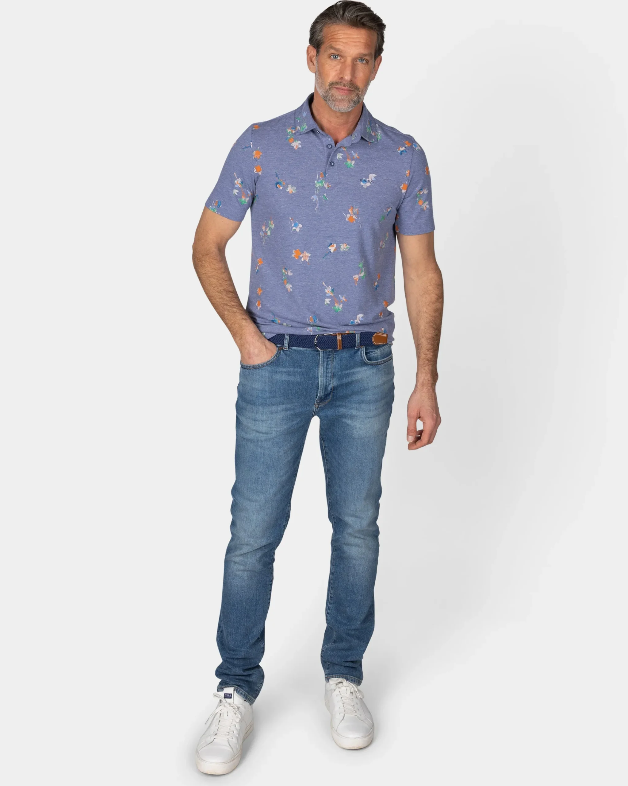 NZA New Zealand Auckland Navy poloshirt met bladprint