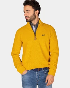 NZA New Zealand Auckland Okergele katoenen sweater met halve rits -