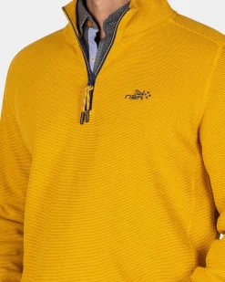 NZA New Zealand Auckland Okergele katoenen sweater met halve rits -