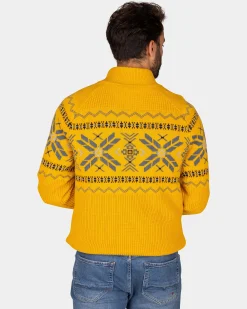 NZA New Zealand Auckland Okergele pullover met halve rits en gekleurd motief -